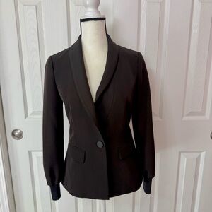 Ted Baker Floral Lined Ribbed Cuff Button Lapel Black Blazer Size 0 #2019